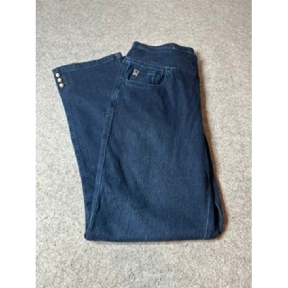 Belle by Kim Gravel Dark Wash Pull On Straight Leg Jeans Pearl Button Hem 4T